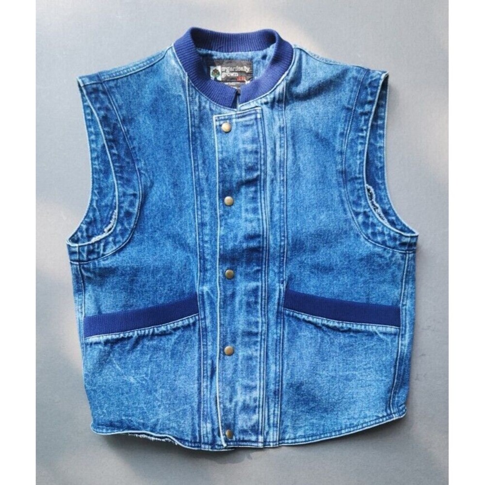 Vintage Organically Grown Vest Blue Jean Denim 80s 1980s Size M